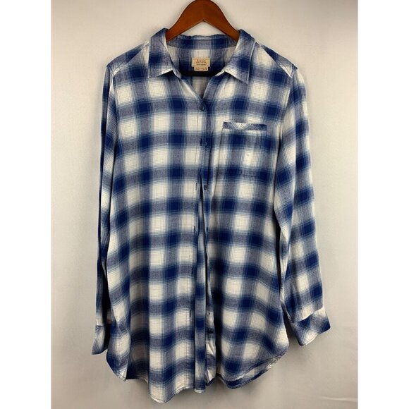 Boston Traders Womens Blue Plaid Long Sleeve Shirt M Cotton/Modal - Picture 1 of 7